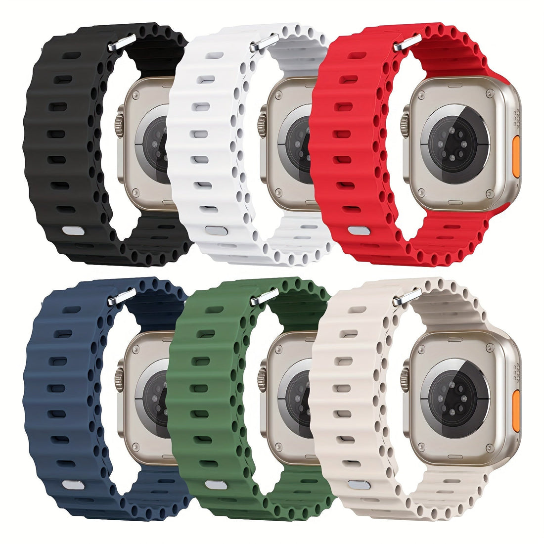 6-Pack Sport Silicone Bands Compatible with Apple Watch Series